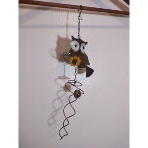 Owl Wind Chime Art Decoration Glass Metal Cute